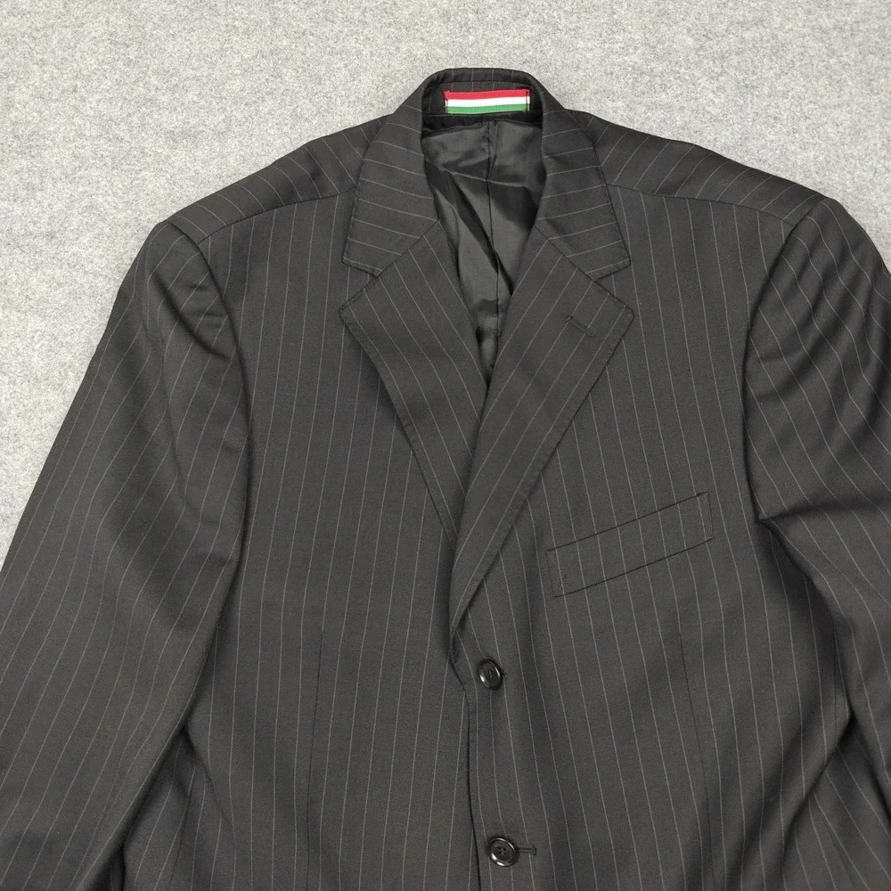 Moschino Suit Jacket Mens EU 58 Gray Wool Pinstripe Three Button Made In Italy